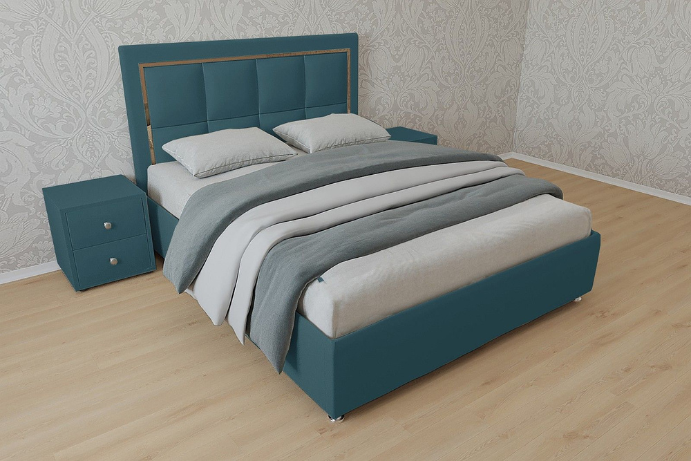 Односпальная кровать Вирджиния 80x200 основание металлическое с ламелями велюр бирюзовый ножки 5 см  #1