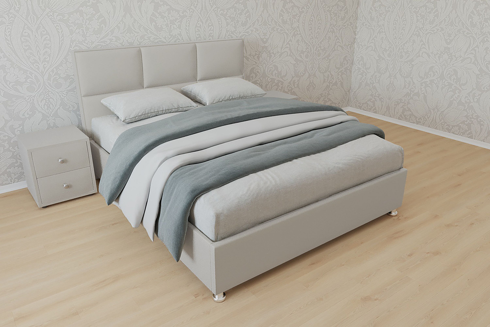 Двуспальная кровать Корсика с матрасом 160x200 основание металлическое с ламелями велюр бежевый ножки #1