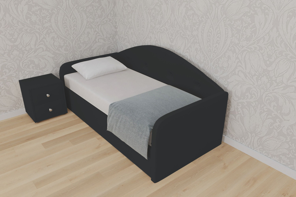 Односпальная кровать Рим 80x200 основание металлическое с ламелями велюр черный  #1
