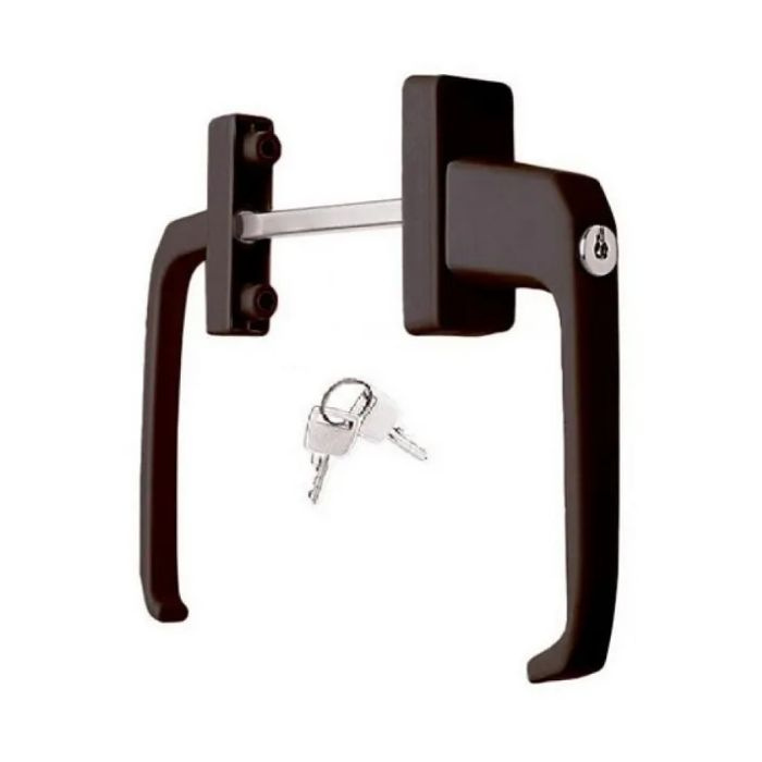 Ручка для пластиковых дверей коричневая узкая-широкая двухсторонняя с ключом  #1