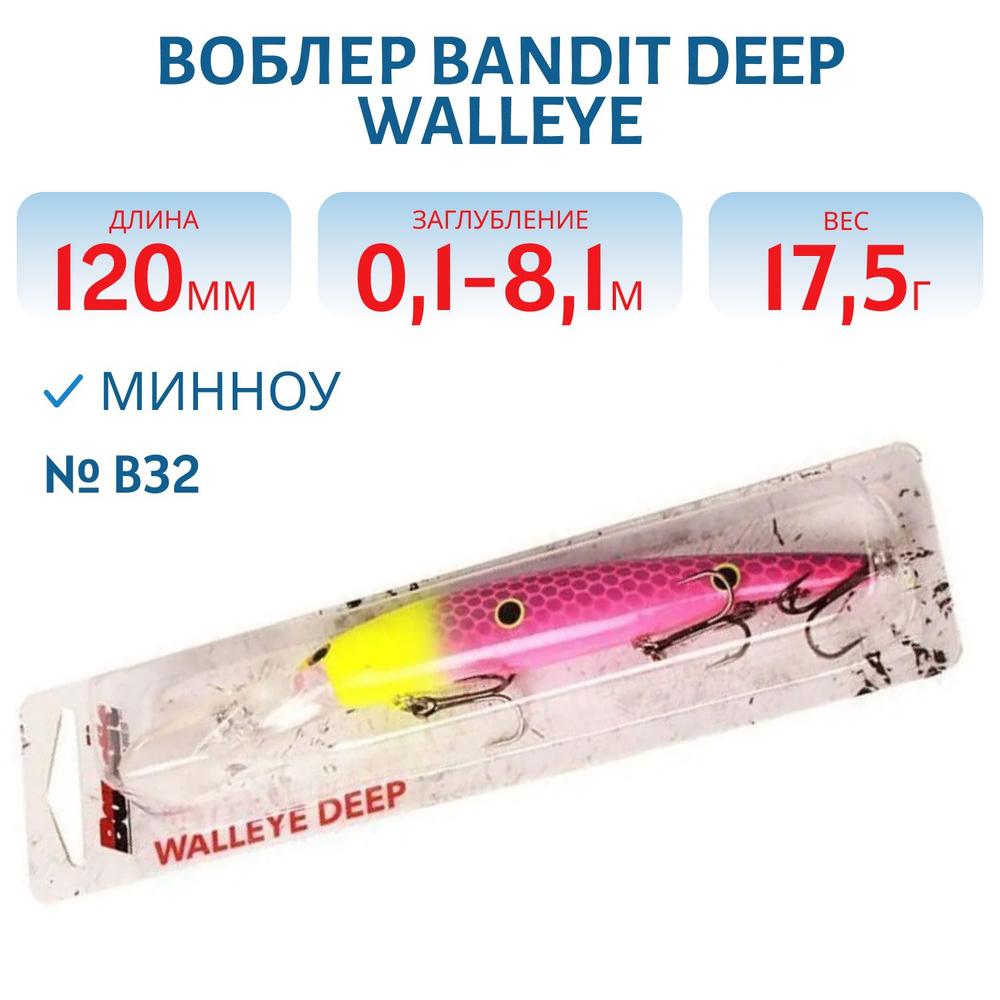 Воблер BANDIT DEEP WALLEYE, 120 мм, 17,5 гр, цвет B32 #1