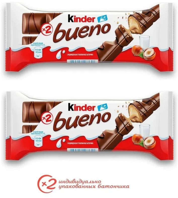 Вафли Kinder Bueno Dark (киндер буэно), в молочном шоколаде,43 гр - 2 штуки  #1