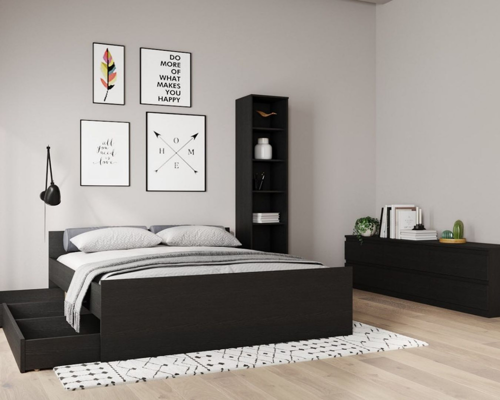 Кровать двуспальная ОРИОН, 200х200 см, черная, дуб венге #1