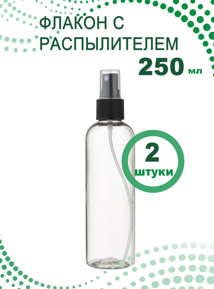 Флакон прозрачный 250 мл с черным кнопочным распылителем для антисептика, духов, лосьона, 2 шт.  #1