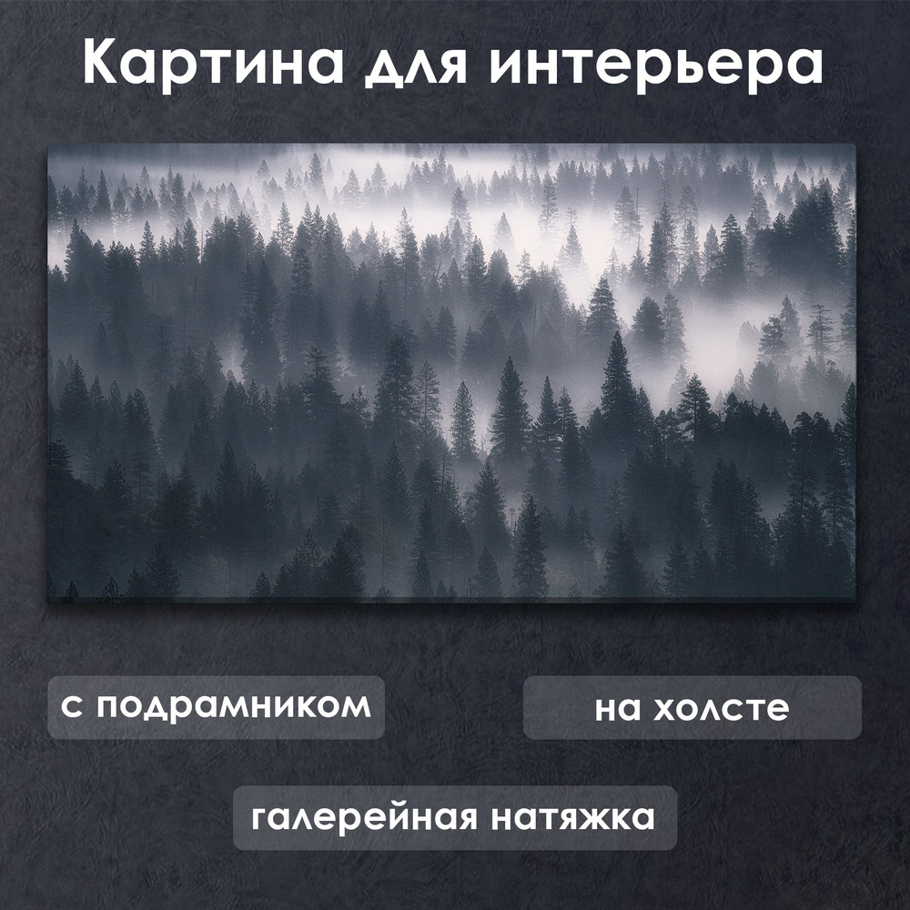 Картина для интерьера с подрамником на холсте на стену Туманный лес  #1