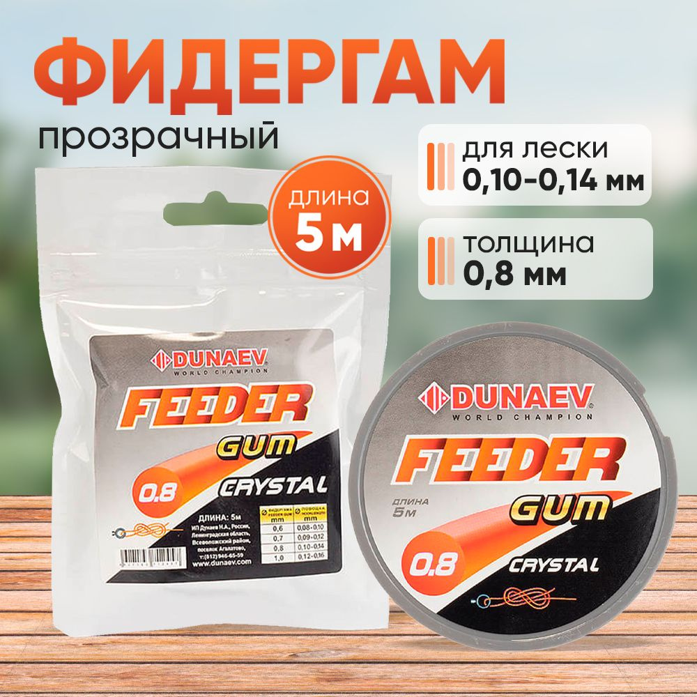 Фидергам для рыбалки 0.8 мм прозрачный 5м / Амортизирующая резина для лески 0.10-0.14 Dunaev Feeder Gum #1