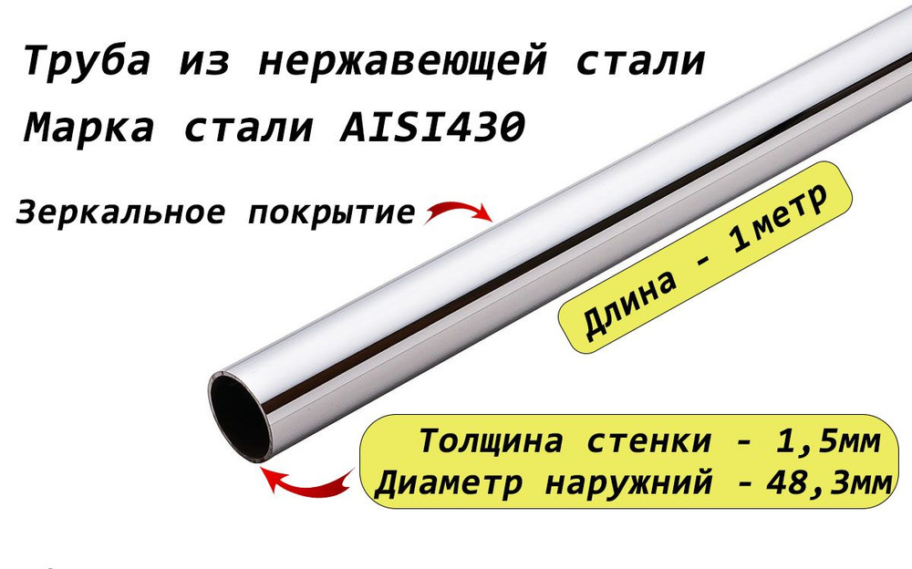 Труба круглая 48,3х1,5мм (1 1/2 дюйма) из нержавеющей стали AISI430 - 1 метр  #1