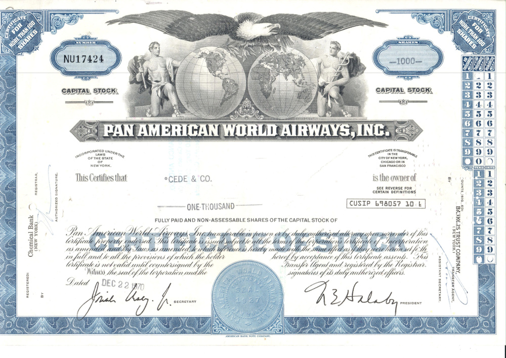 1970 Акция США (ценная бумага) PAN AMERICAN WORLD AIRWAYS, INC. #1