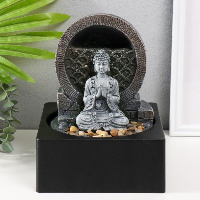 Фонтан настольный от сети, подсветка "Медитирующий Будда" серый 18х18х24 см  #1