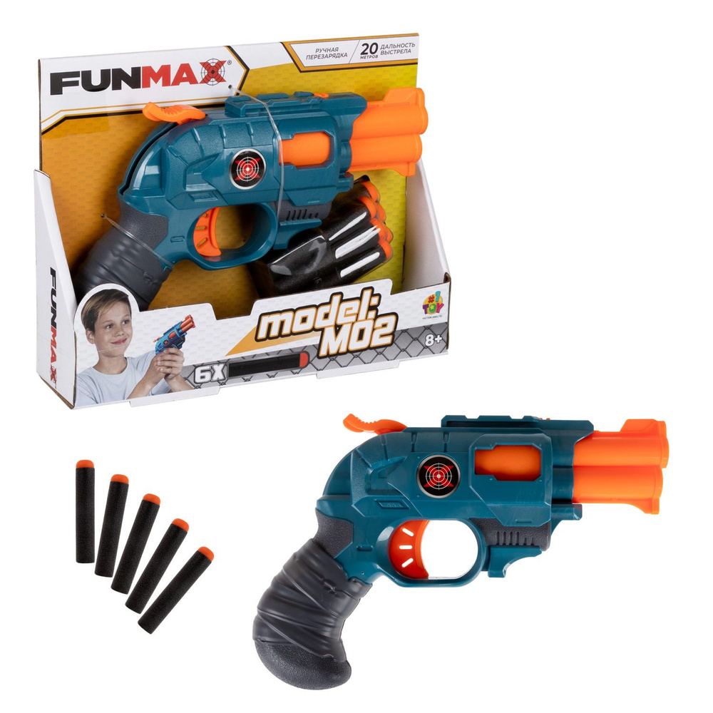 Бластер с мягкими пулями Funmax 1TOY Детское игрушечное оружие пистолет для мальчиков, 2 ствола, 6 EVA #1