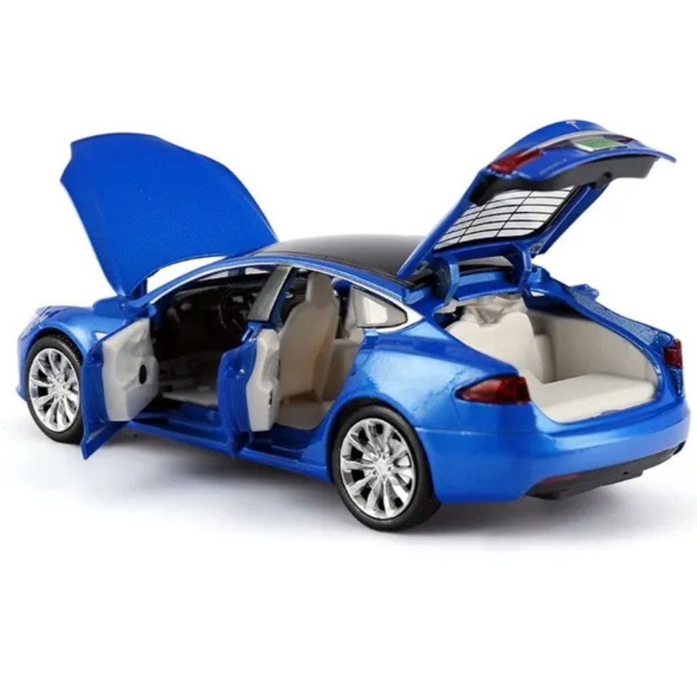 Коллекционная машинка игрушка металлическая Tesla model S с эффектом пара с багажником масштабная модель #1