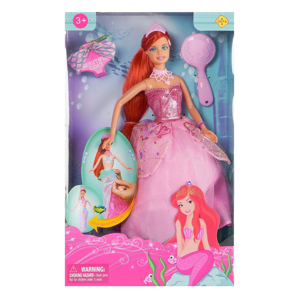 Кукла ABtoys "Принцесса", в розовом платье, превращается в русалочку, с расческой, 29 см  #1