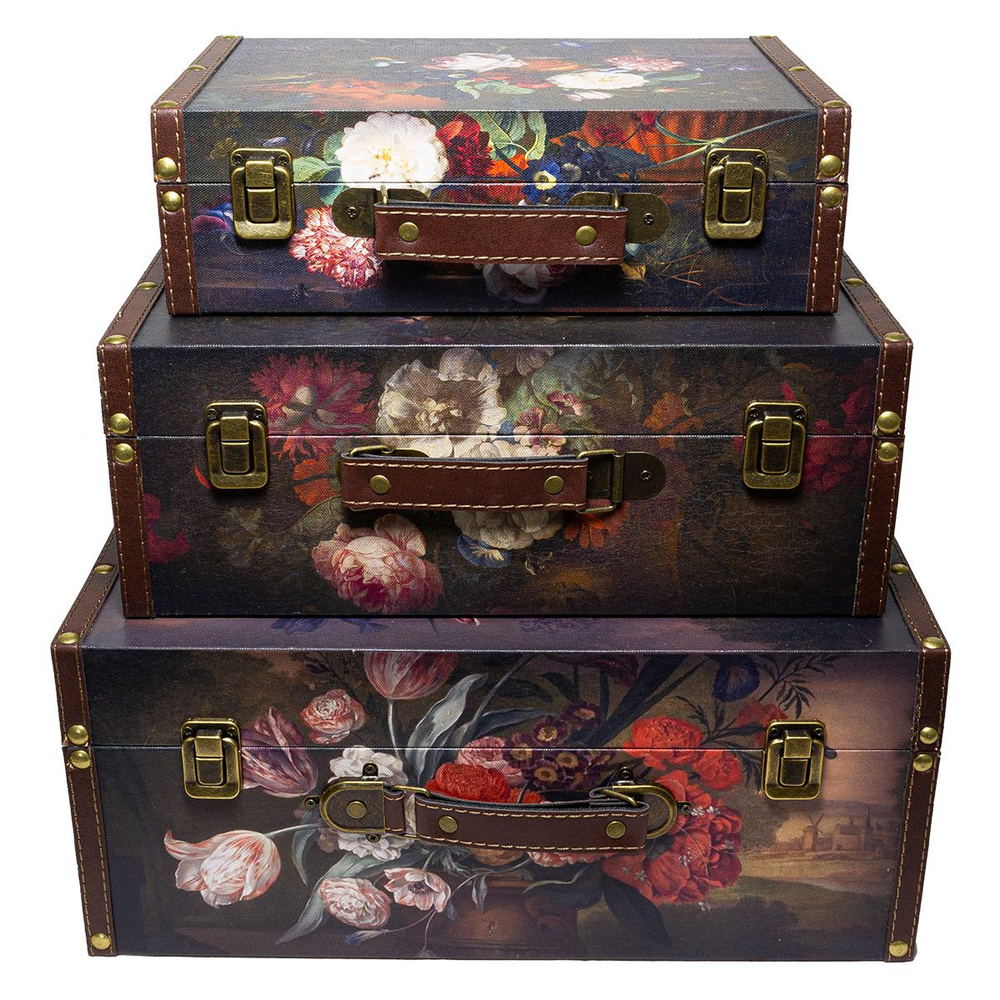 Набор из трех декоративных чемоданов Grand forest для хранения Цветы  #1