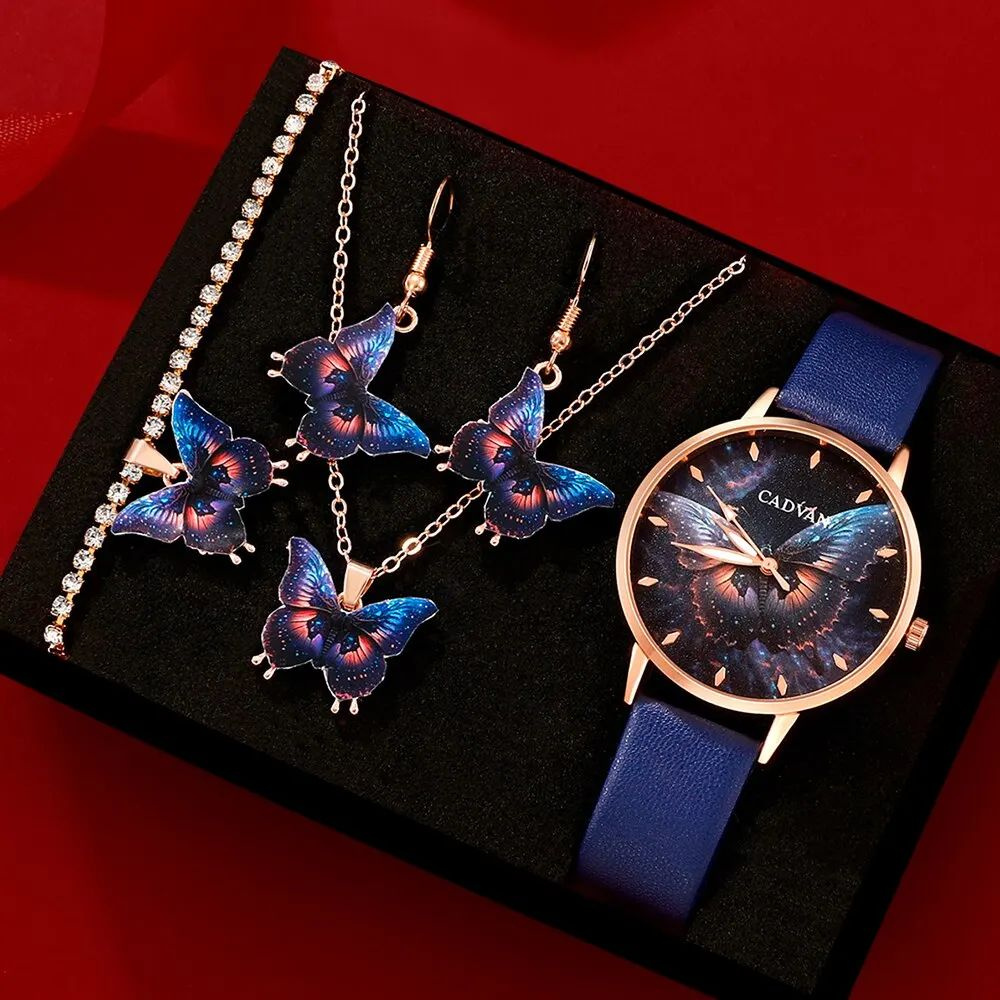 Наручные женские часы в комплекте с украшениями с бабочками  #1