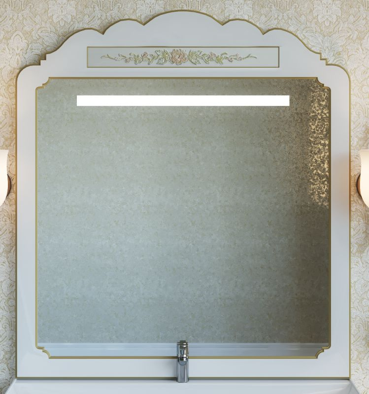 Зеркало с подсветкой Misty Milano -100 белая патина/декор #1