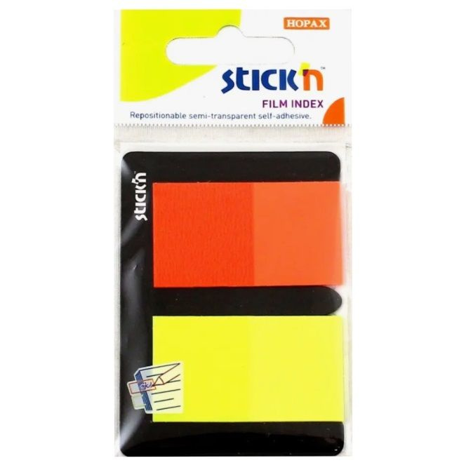 Клейкие закладки "Hopax" STICK'N, 25х45 мм, пластик, 2 цвета по 25 л.  #1