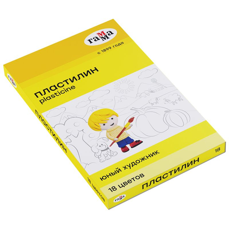 10 шт - Пластилин Гамма "Юный художник" NEW, 18 цветов, 252г, со стеком, картон. упаковка  #1