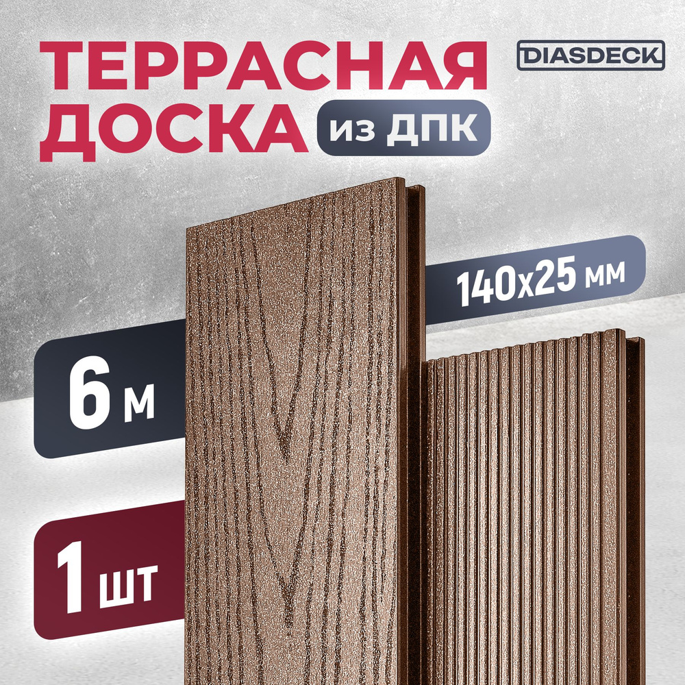 Террасная доска ДПК Diasdeck 140х25мм 6 метров шоколад (минерал)  #1