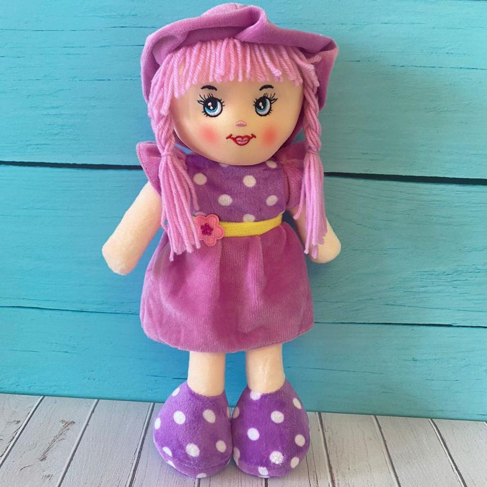 Кукла Маша мягконабивная, текстильная мягкая игрушка куколка сиреневая в горох  #1