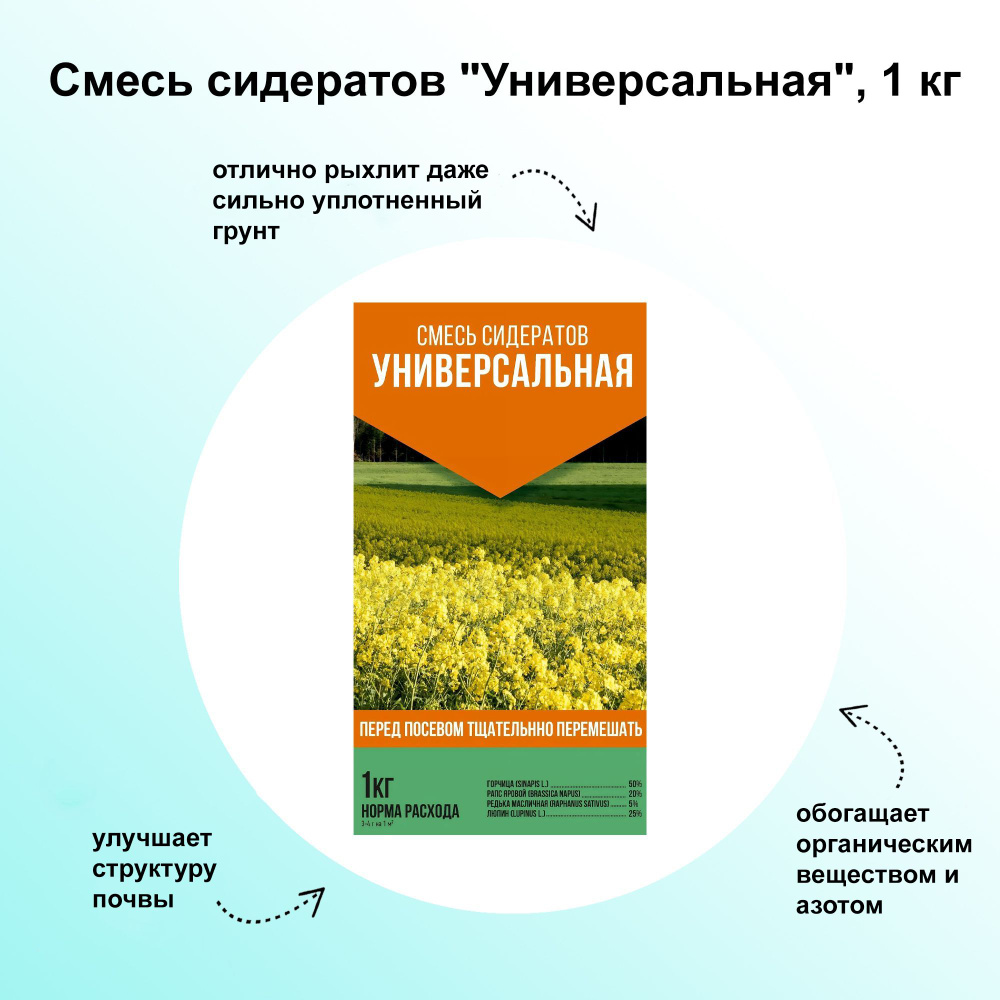 Смесь сидератов "Универсальная", 1 кг: отлично рыхлит даже сильно уплотненный грунт, улучшает структуру #1