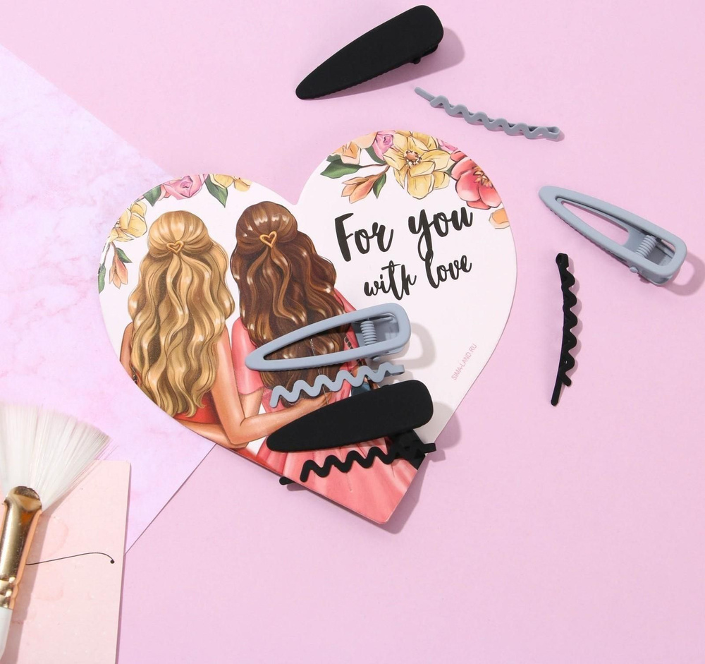 Открытка-валентинка с заколками для волос For you with love #1