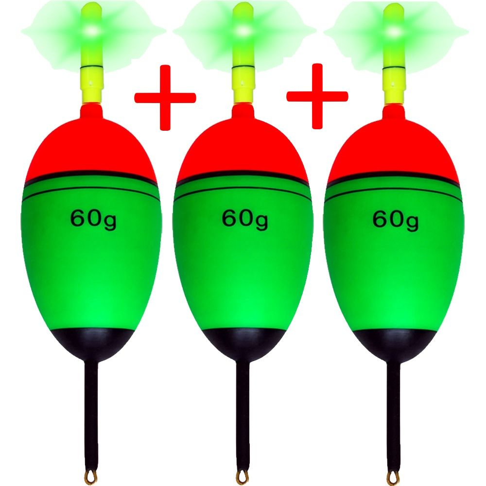 Поплавок EVA 60г на толстолобика (3 шт.) с усиленным килем с электронным светлячком и батарейкой CR-425 #1