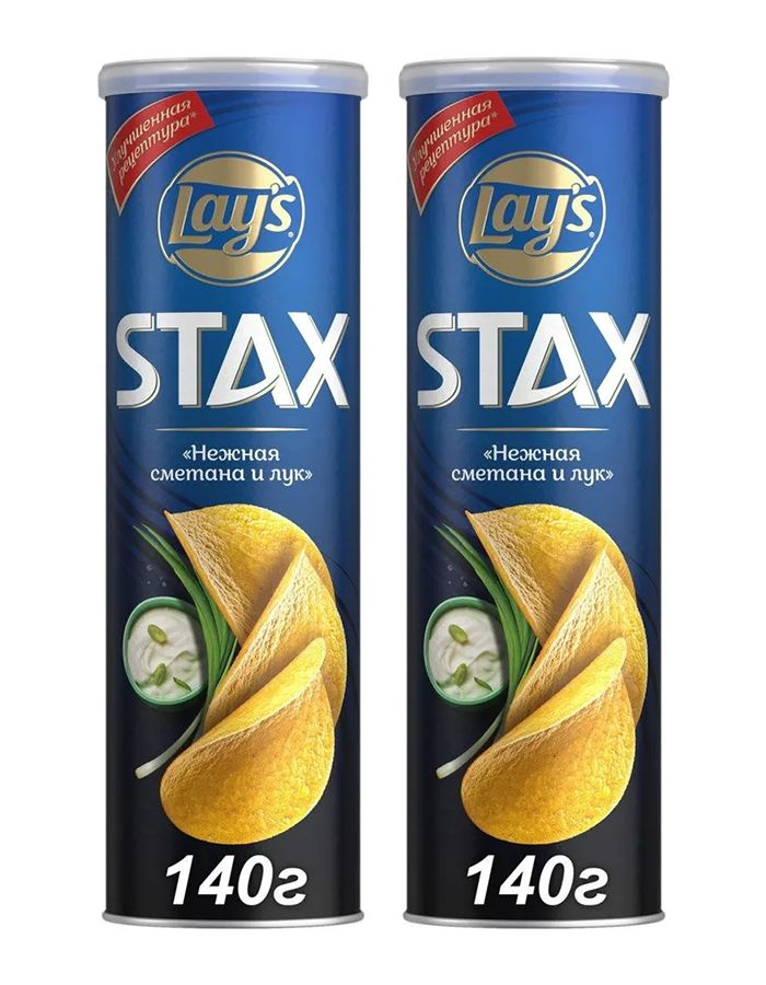 Чипсы картофельные Lay's Stax Нежная сметана и лук, 2 уп по 140 гр  #1