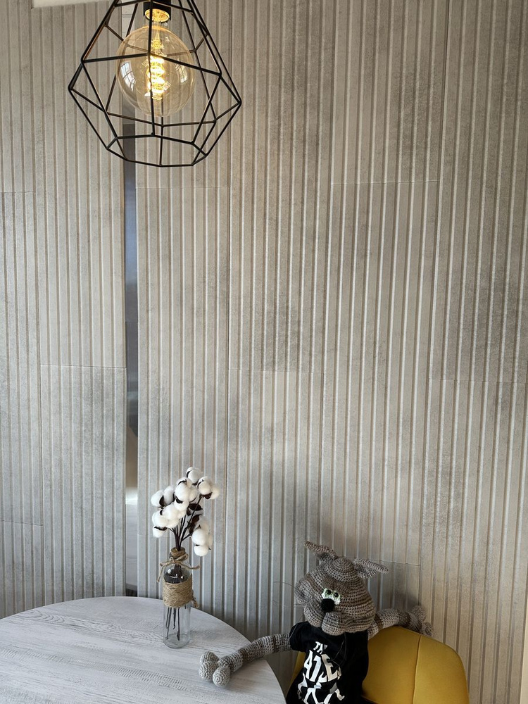 Стеновые панели DanilovDecor "Бергамо"рейки бетон светлый мдф 4 шт 3d для стен спальни, кухни, гостинной #1