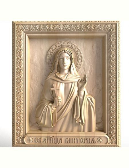 Деревянная резная икона "Святая мученица Виктория" бук 18 x 15 см  #1