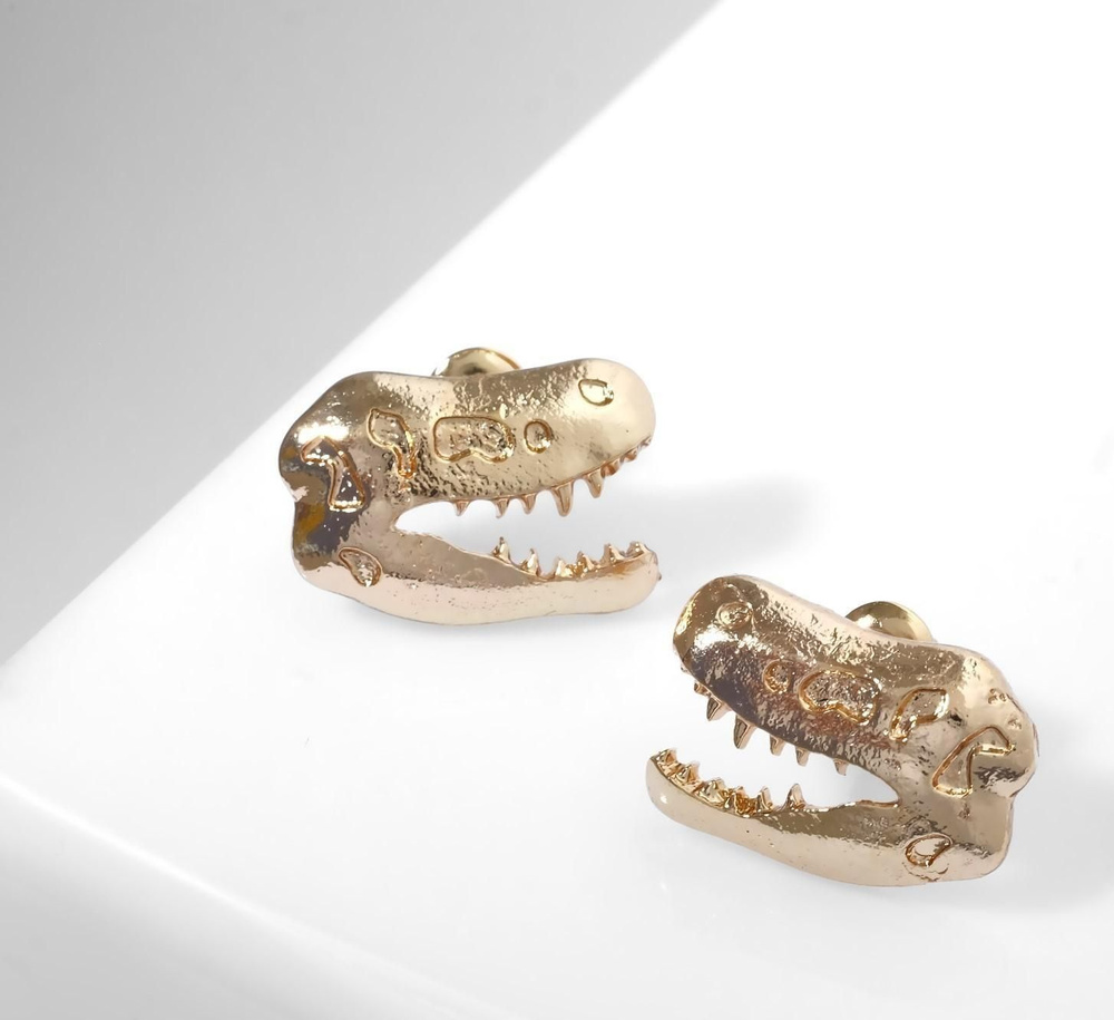Серьги металл Динозавры скелет, цвет золото #1