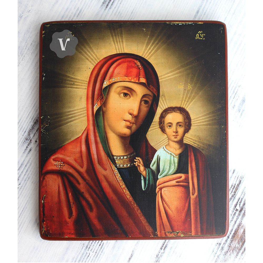 Православная икона Божией Матери "Казанская", деревянная иконная доска, левкас, ручная работа  #1