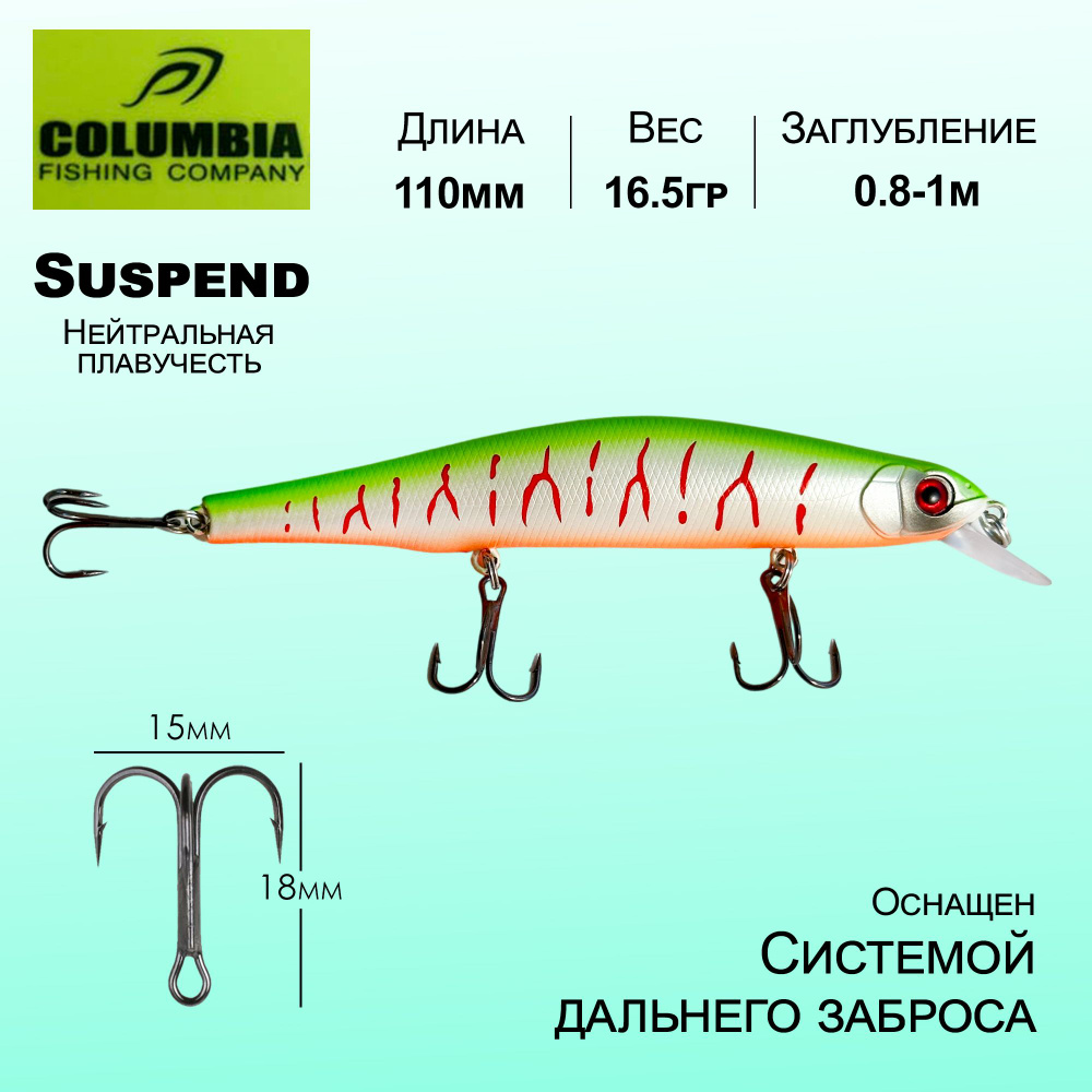 Воблер Columbia Fishing 110мм / 16.5гр / 0.8-1м Orbit Нейтральный Suspend Суспендер Minnow Мелководный #1