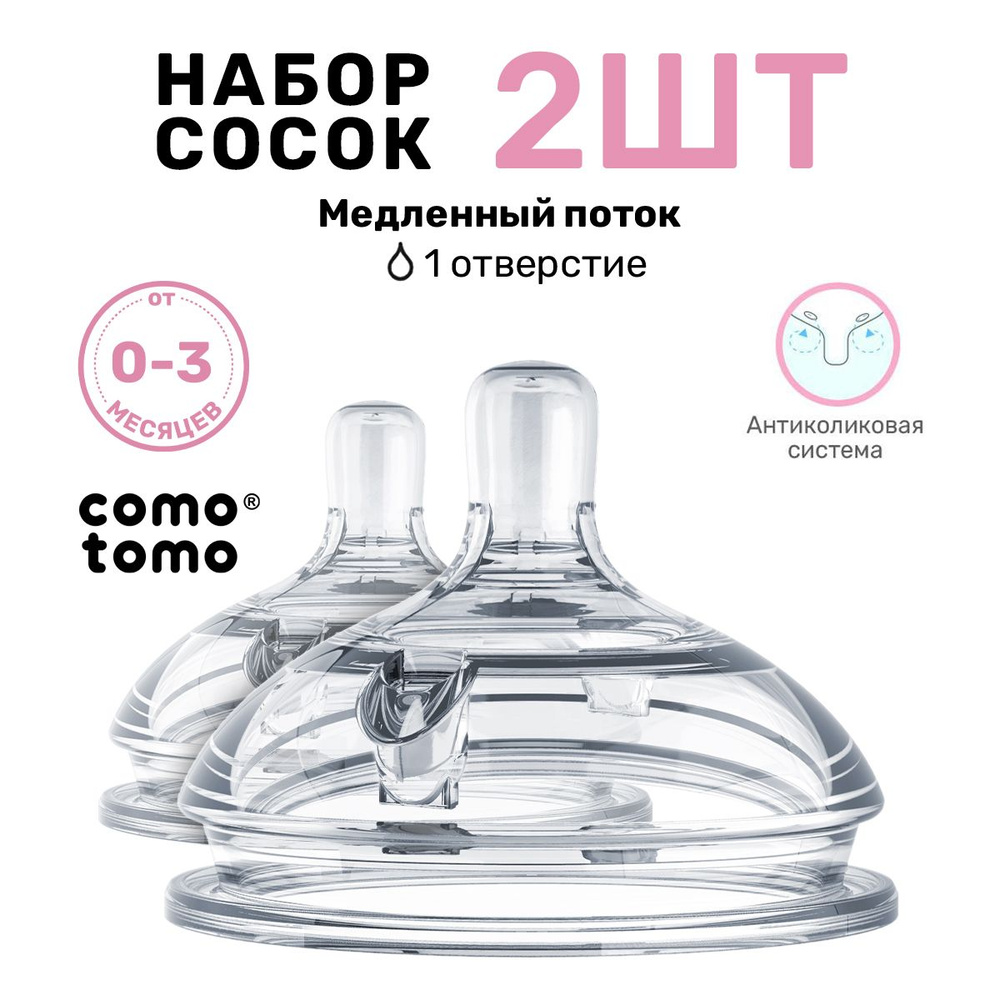 Соска для новорожденных Comotomo Natural Nipple Packs 0-3 набор для бутылочки антиколиковая  #1