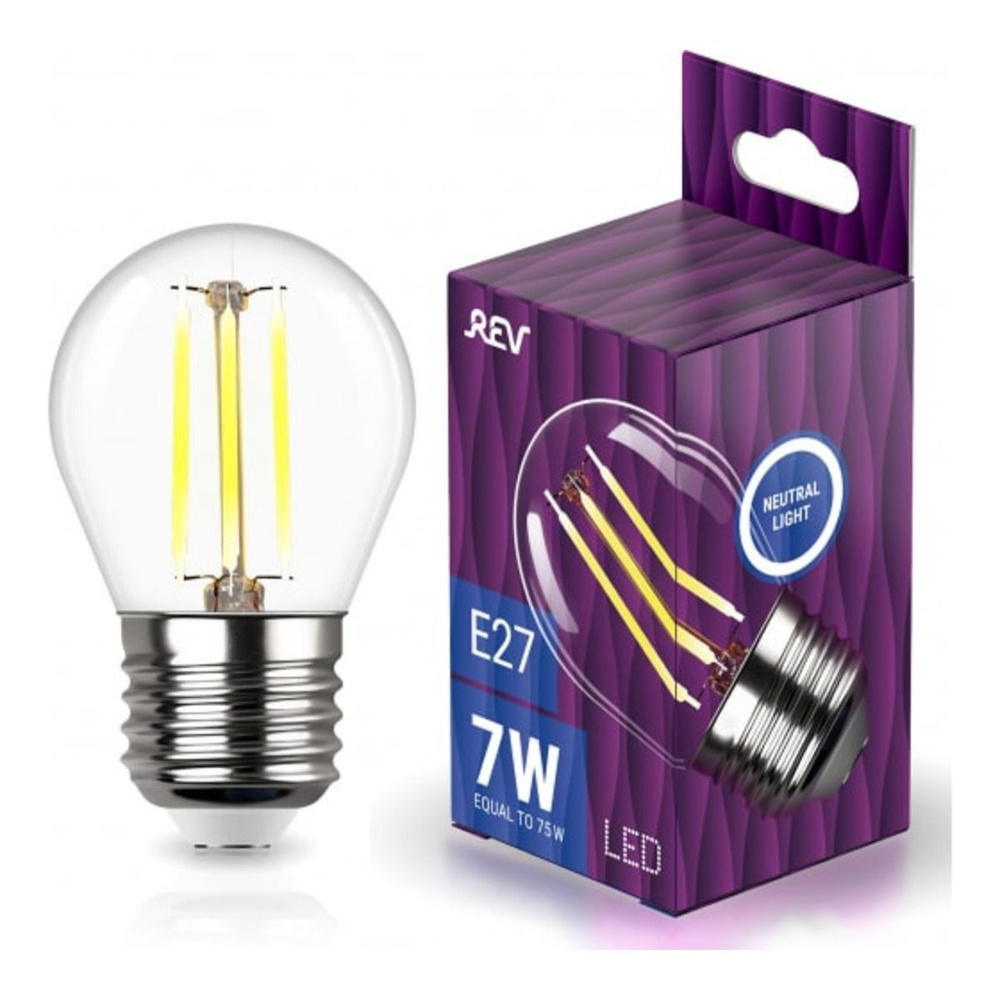 Лампа светодиодная REV filament шар G45 белый свет 7Вт E27 4000K 730Лм 32485 0  #1
