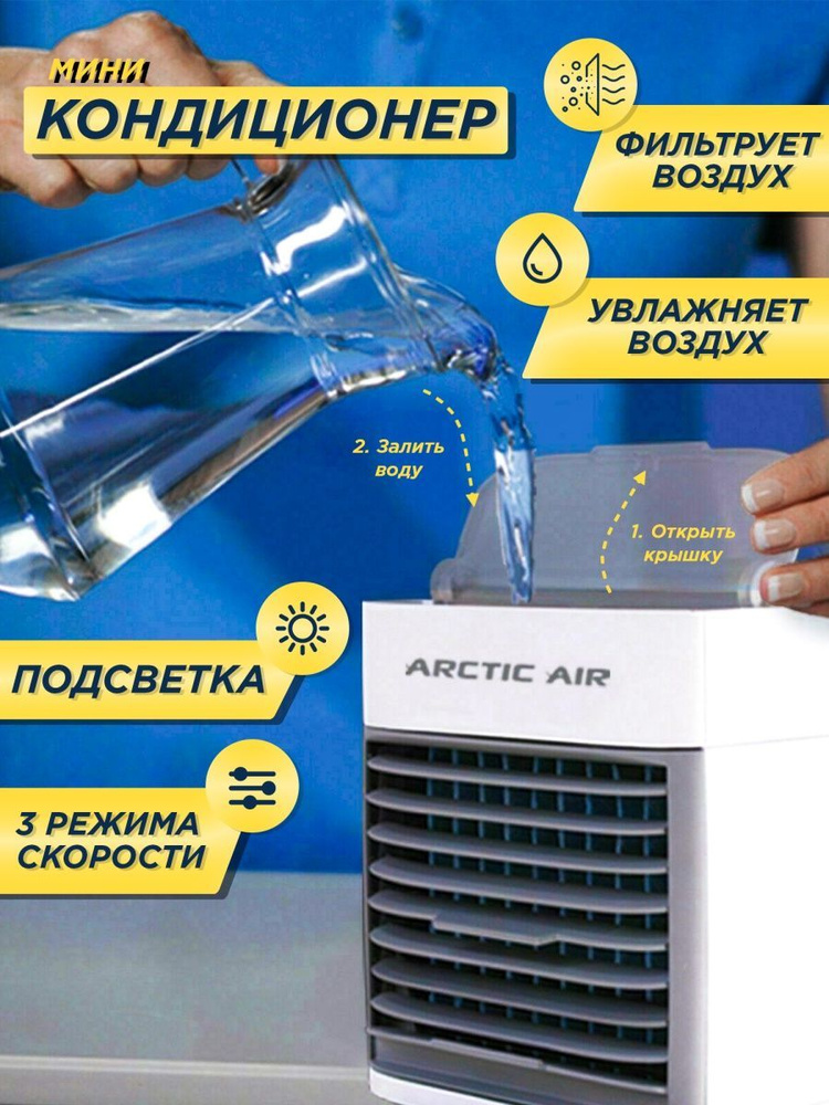 Мини-кондиционер воздуха с LED подсветкой 3 скорости Охладитель персональный Увлажнитель, Ночник / Вентилятор #1