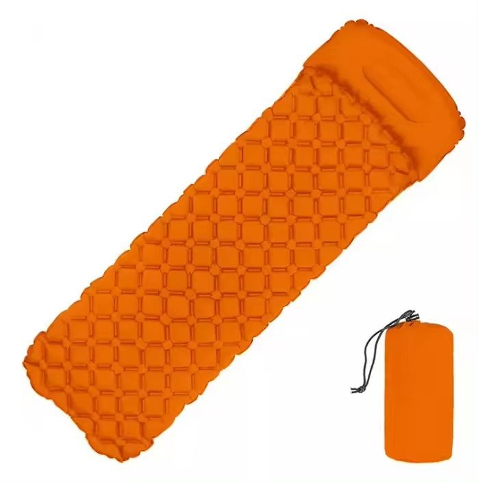 Надувной туристический коврик-матрас с подушкой и чехлом 190х60 см оранжевый  #1
