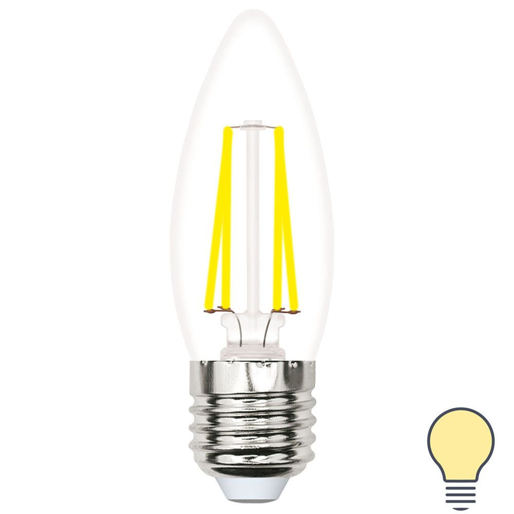 Лампа светодиодная Volpe E27 210-240 В 5.5 Вт свеча прозрачная 500 лм теплый белый свет  #1