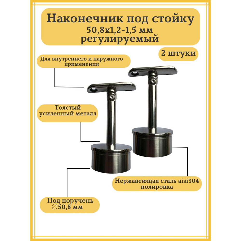 Наконечник для стойки 50,8 мм, регулируемый, переходной элемент со стойки на поручень 50,8 мм  #1