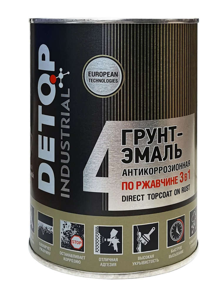 DETOP Грунт-эмаль по ржавчине №4, Direct Tocoat on Rust, RAL 9004 черный, уп.0,75л  #1