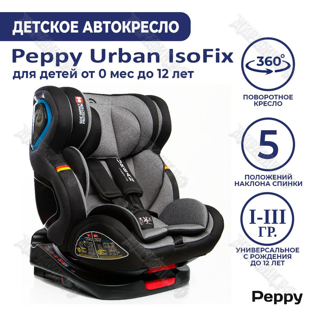 Детское автокресло гр. 0-I-II-III с 0 до 12 лет Urban Isofix Peppy(Серый)  #1