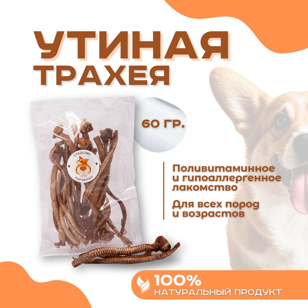 Утиные трахеи 60 г - вкусняшки для собак, лакомство для собак мелких средних крупных пород  #1