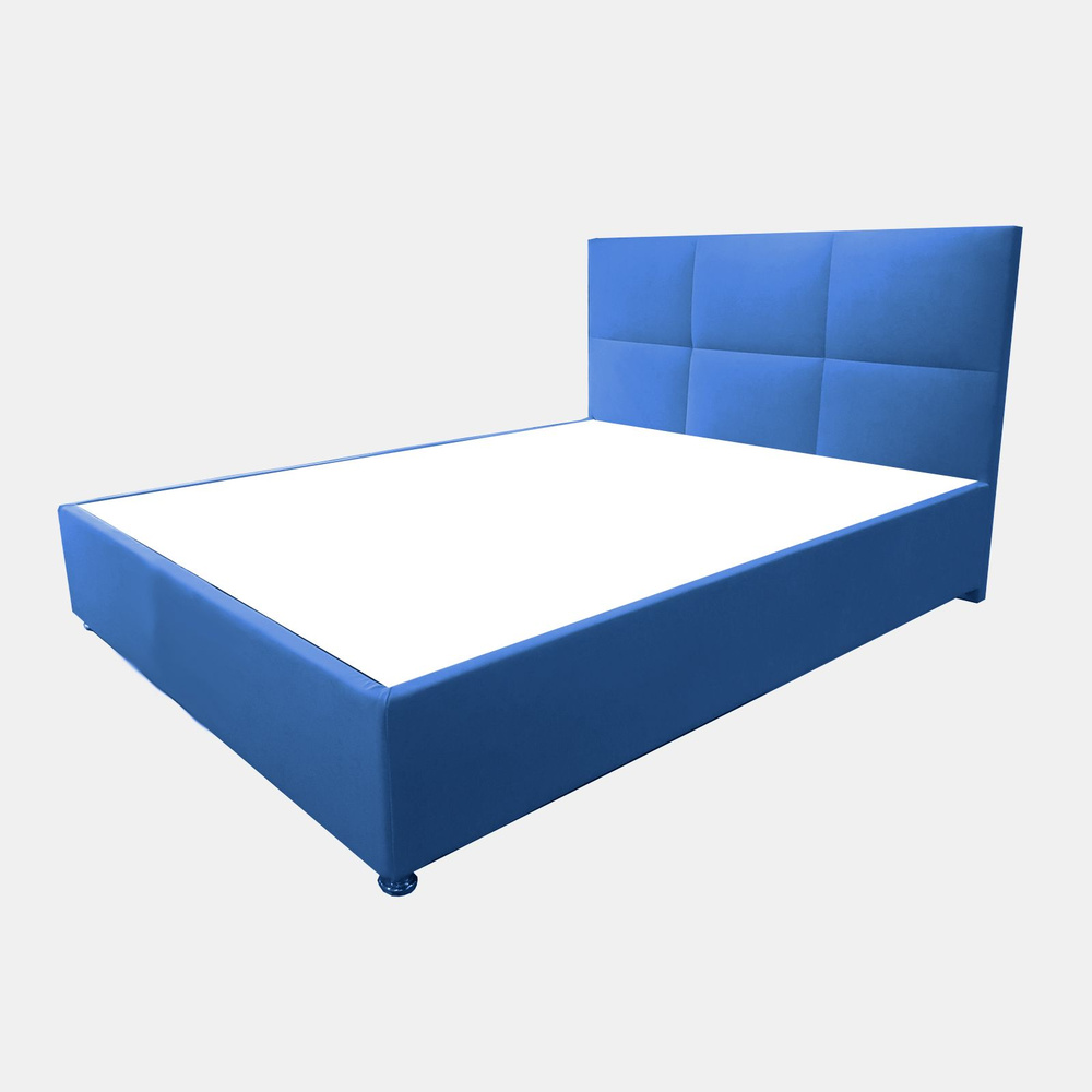 Двуспальная кровать Корсика Эко 180x200 основание металлическое с ламелями велюр синий ножки 13 см хром #1