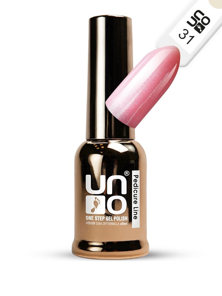 UNO, Однофазный гель лак ONE STEP PEDICURE LINE №31 светло-розовый с шиммером, 8 мл  #1