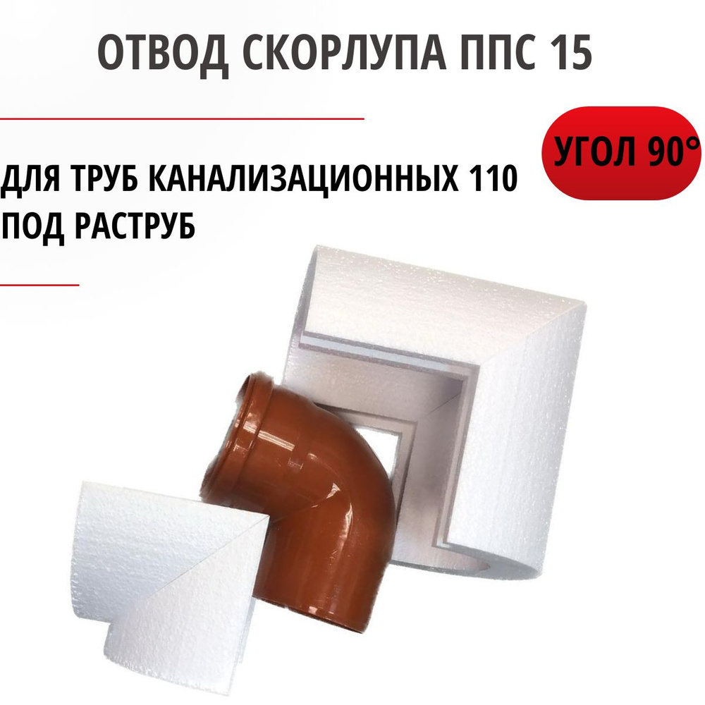 Утеплитель колено отвода 90 Скорлупа ППС15 для труб канализационных 110 под раструб  #1