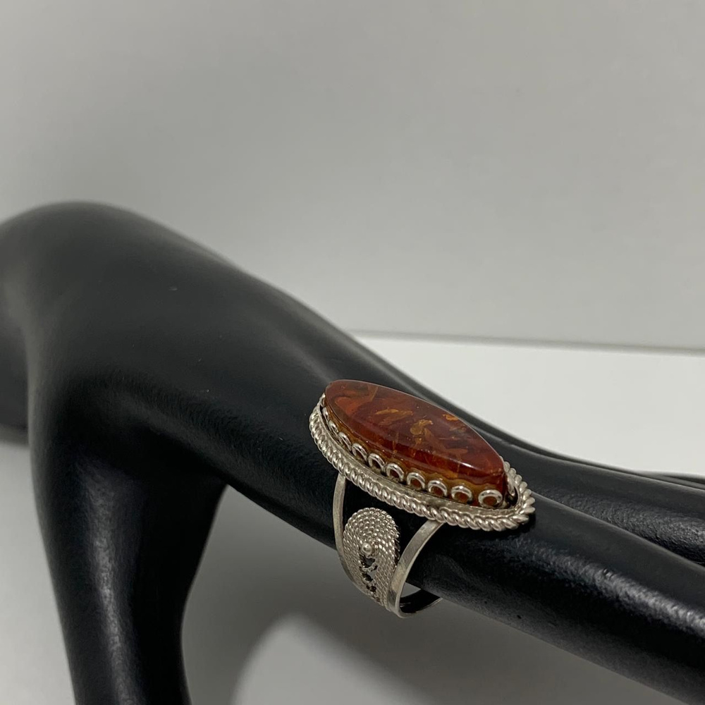 Винтажное кольцо с калёным янтарём, филигрань. Сделано в России.  #1