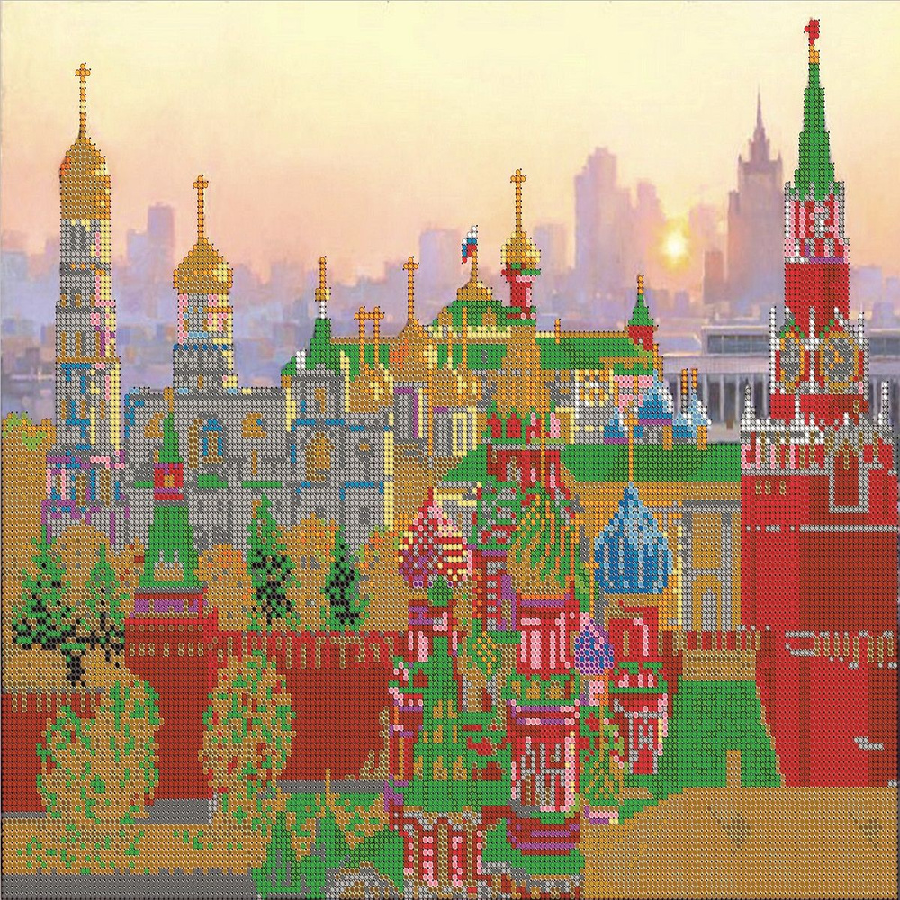 Схема для вышивки бисером 38х30 без бисера Стены Кремля #1