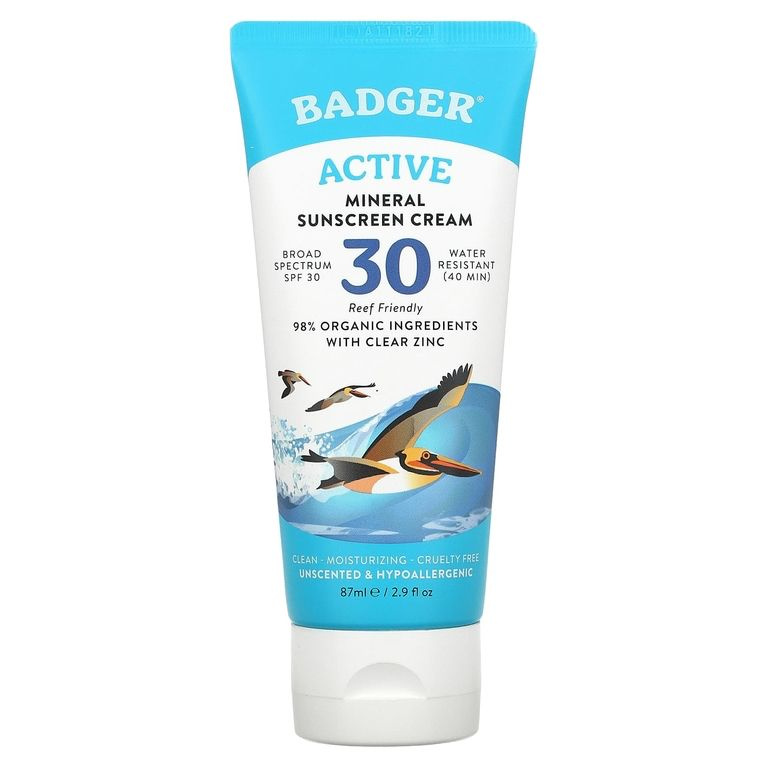 Badger, солнцезащитный крем SPF 30, Active Mineral Sunscreen Cream, без запаха, 87 мл  #1