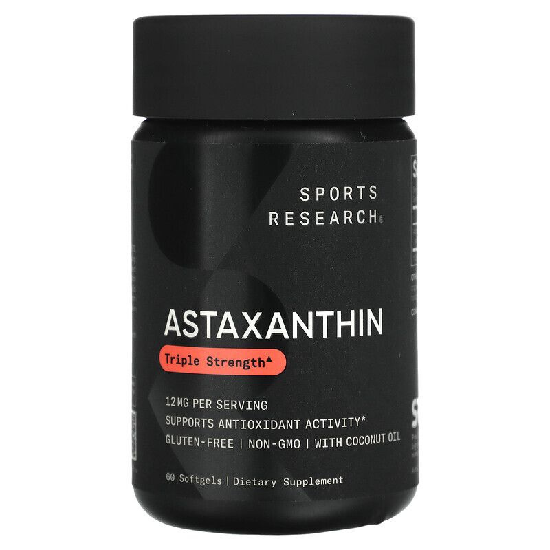 Sports Research,Астаксантин тройной силы, Astaxanthin Triple Strength, 12 мг, 60 таблеток  #1