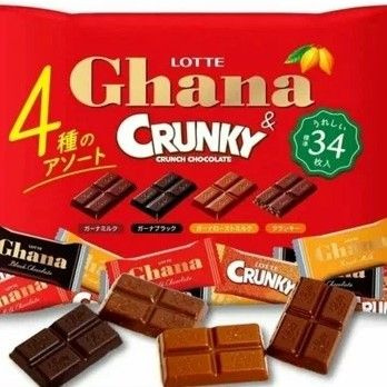 Шоколадное ассорти Гана 4 вида/ Кранки 34шт, Lotte (3 упаковки по 129гр)  #1