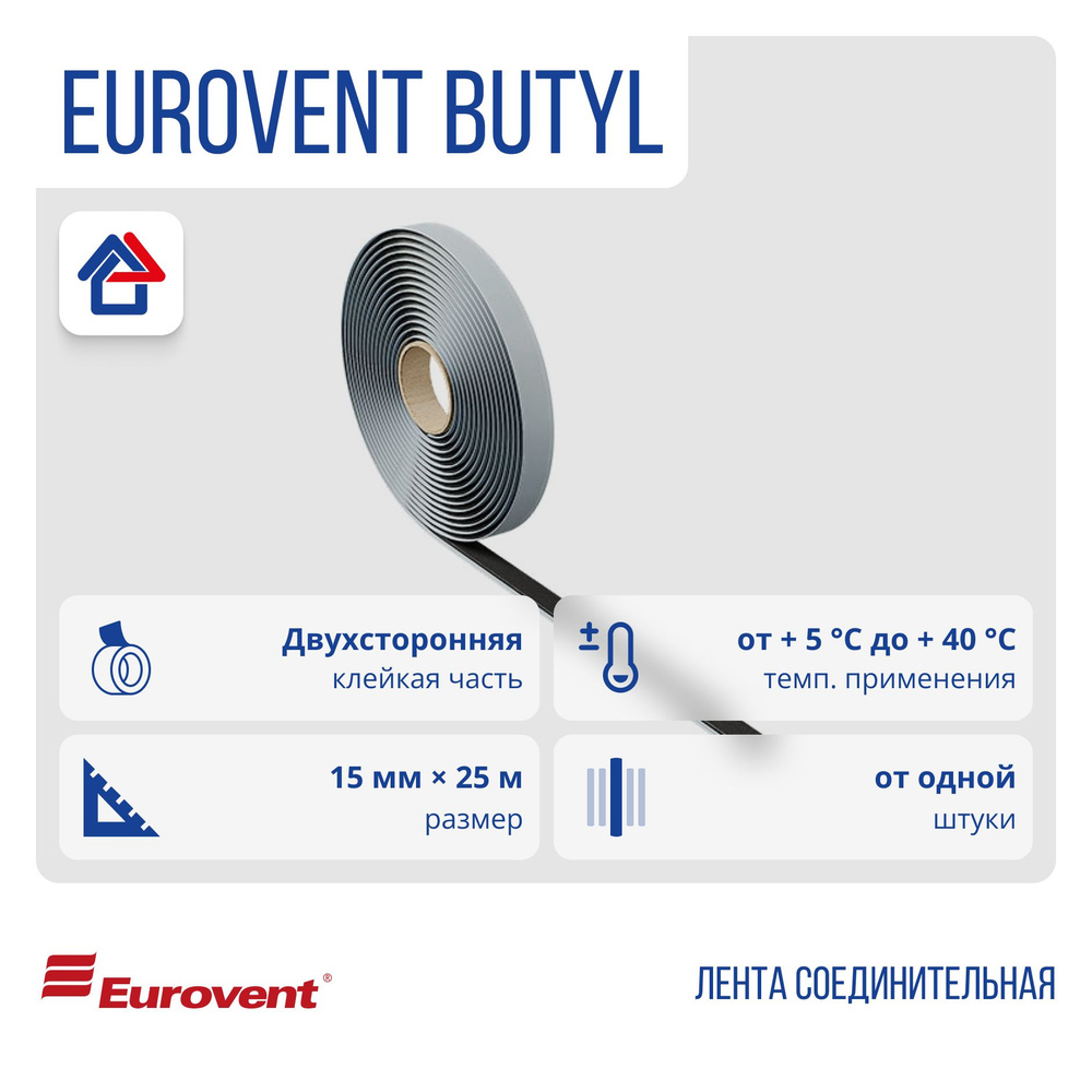 Клейкая лента Eurovent Butyl 15мм х 25м двусторонняя бутил-каучуковая Евровент Бутил (1 шт.)  #1